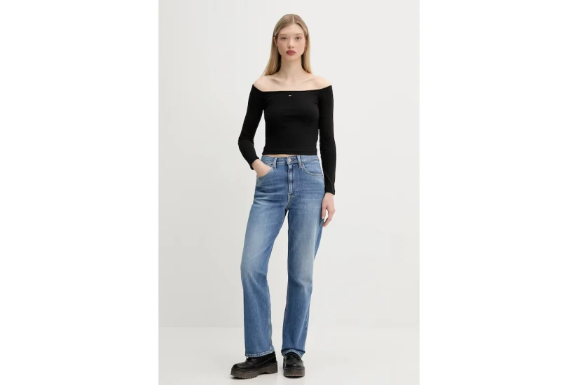Tommy Jeans Essential Slim Fit Γυναικεία Μακρυμάνικη Μπλούζα Μαύρη