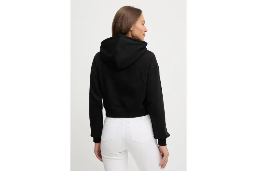 Tommy Jeans Linear Crop Γυναικεία Βαμβακερή Ζακέτα με Κουκούλα Μαύρη