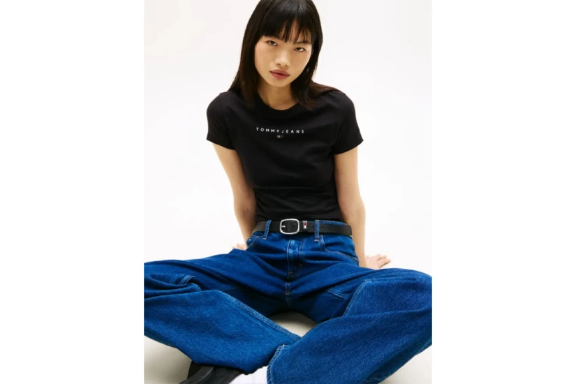 Tommy Jeans Linear Γυναικείο Κοντομάνικο T-Shirt Μαύρο