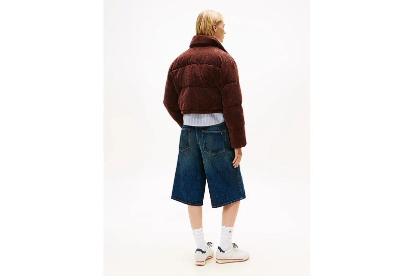 Tommy Jeans Relaxed Corduroy Cropped Γυναικείο Μπουφάν Puffer Καφέ