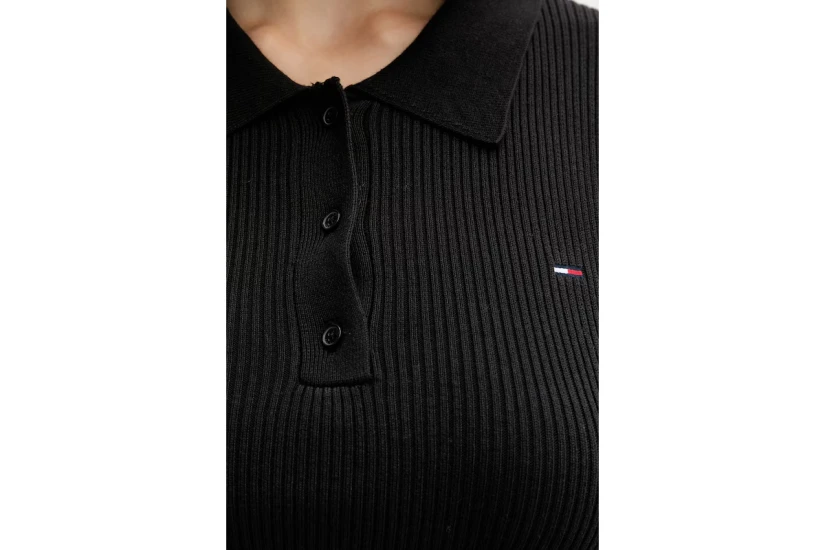 Tommy Jeans Γυναικεία Μακρυμάνικη Μπλούζα Polo Μαύρη