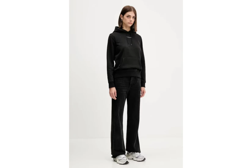 Tommy Jeans Linear Logo Fleece Γυναικείο Φούτερ με Κουκούλα Μαύρο
