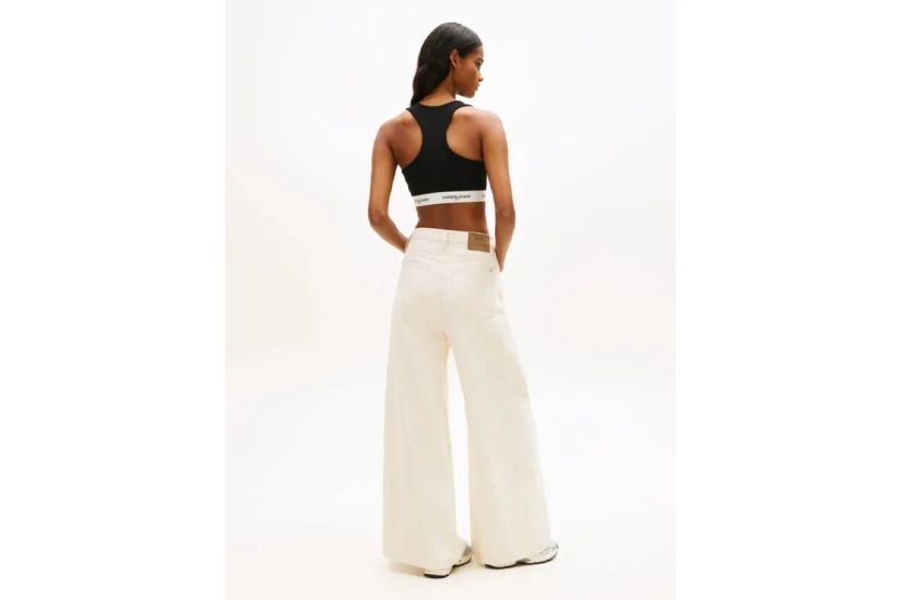Tommy Jeans Γυναικείο Αμάνικο Crop Top Μαύρο, Λευκό