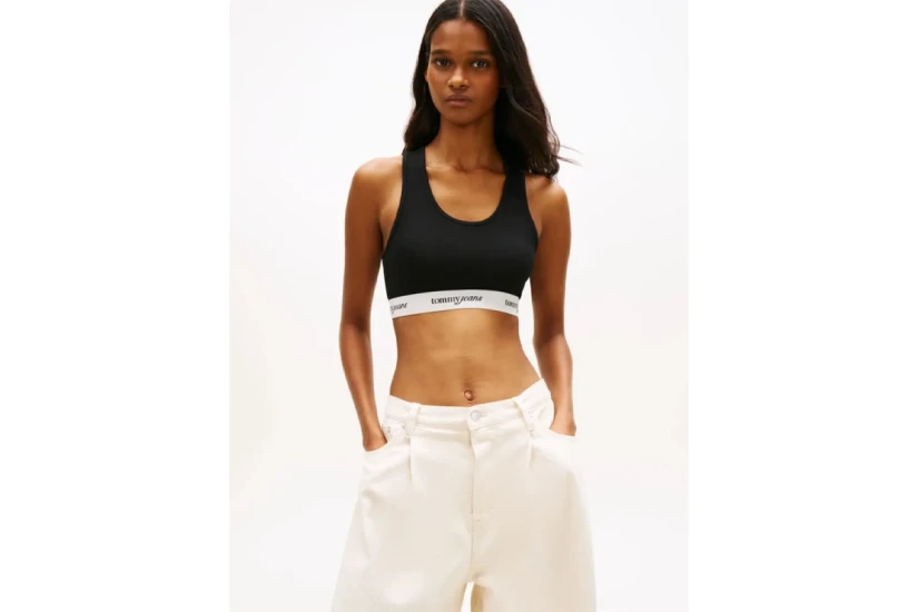 Tommy Jeans Γυναικείο Αμάνικο Crop Top Μαύρο, Λευκό