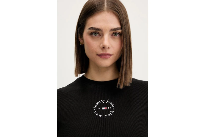 Tommy Jeans Slim Essential Logo Rib Γυναικείο Κοντομάνικο T-Shirt Μαύρο