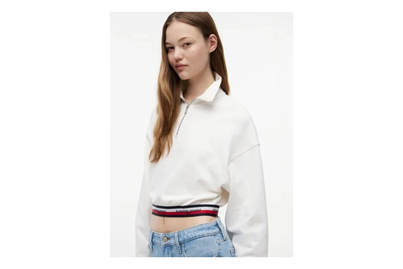 Tommy Jeans Boxy Γυναικεία Μακρυμάνικη Μπλούζα με Φερμουάρ Εκρού
