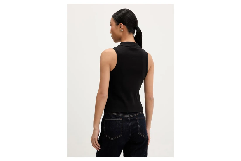 Tommy Jeans Slim Fit Badge Rib Γυναικεία Αμάνικη Μπλούζα Μαύρη