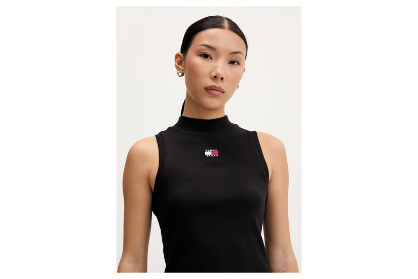 Tommy Jeans Slim Fit Badge Rib Γυναικεία Αμάνικη Μπλούζα Μαύρη