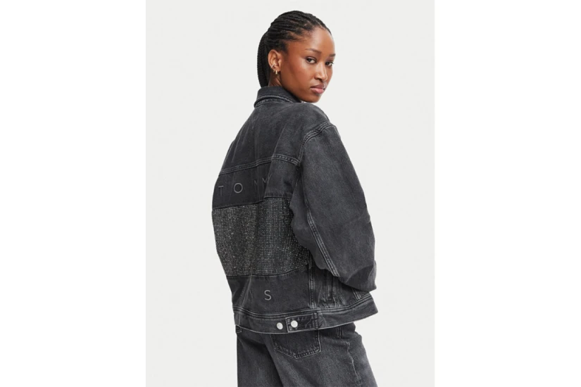 Tommy Jeans Back Rhinestone Logo Μπουφάν Τζιν Γυναικείο (DW0DW23574 1BZ)