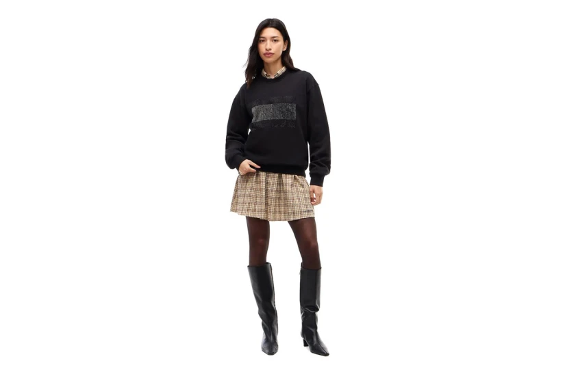 Tommy Jeans Festive Diamante Logo Fleece Μπλούζα Με Λαιμόκοψη Γυναικεία (DW0DW23579 BDS)