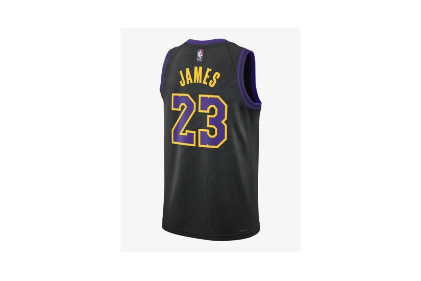 Nike Dri-FIT NBA Lebron James Los Angeles Lakers City Edition Ανδρική Μπασκετική Φανέλα Μαύρη, Κίτρινη, Μωβ
