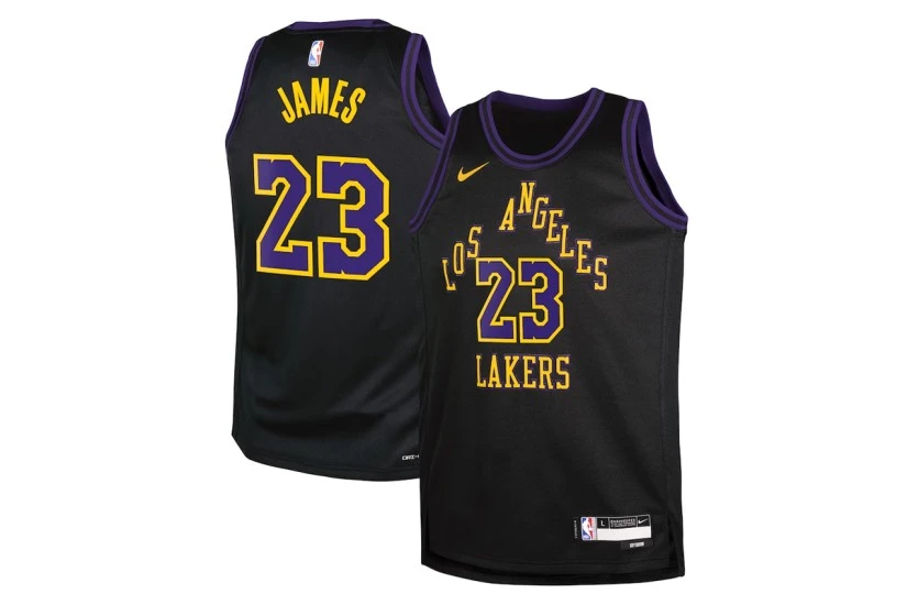 Nike Dri-FIT NBA Lebron James Los Angeles Lakers City Edition Ανδρική Μπασκετική Φανέλα Μαύρη, Κίτρινη, Μωβ