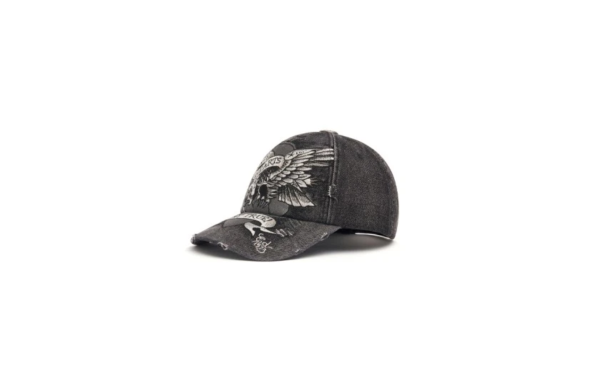 Ed Hardy Brave Hearts 6 Panel Vintage Καπέλο Snapback Μαύρο, Γκρι, Λευκό