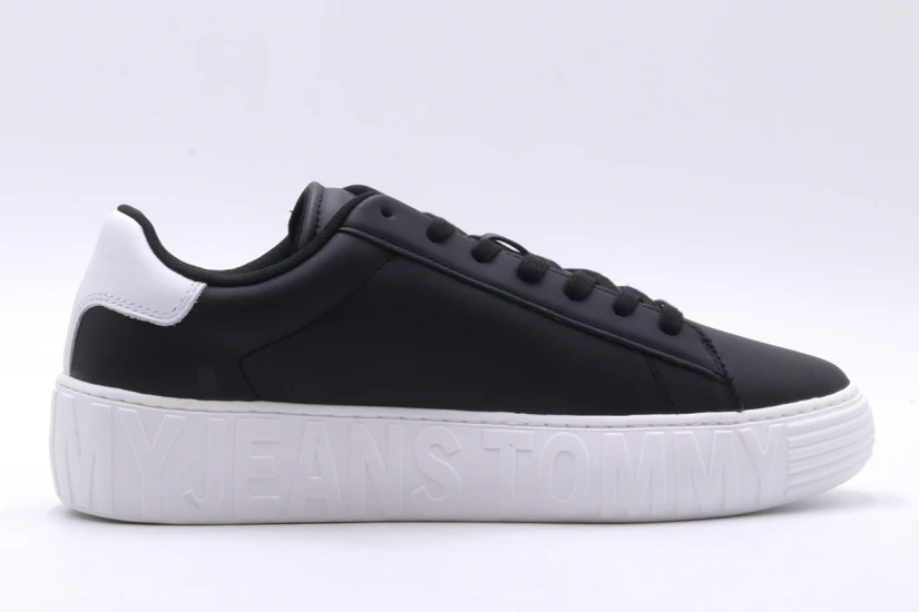 Tommy Jeans Leather Δερμάτινα Γυναικεία Παπούτσια Μαύρα, Λευκά