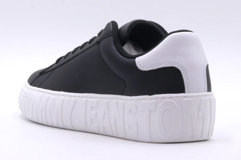 Tommy Jeans Leather Δερμάτινα Γυναικεία Παπούτσια Μαύρα, Λευκά