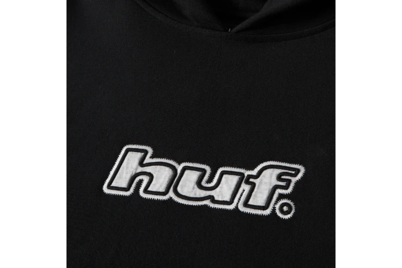 Huf Logo Applique Fleece Ανδρικό Φούτερ Με Κουκούλα Μαύρο