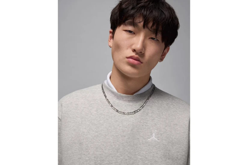 Jordan Brooklyn Fleece Ανδρική Μακρυμάνικη Μπλούζα Γκρι Ανοιχτό