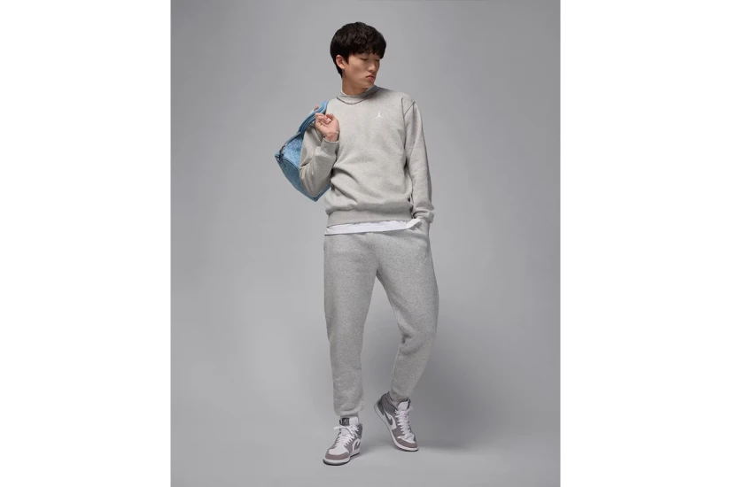 Jordan Brooklyn Fleece Ανδρική Μακρυμάνικη Μπλούζα Γκρι Ανοιχτό