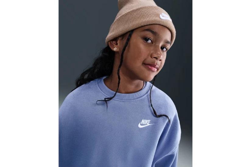 Nike Sportswear Club Fleece Boxy Παιδικό Μακρυμάνικο Φούτερ με Λαιμόκοψη Ίντιγκο