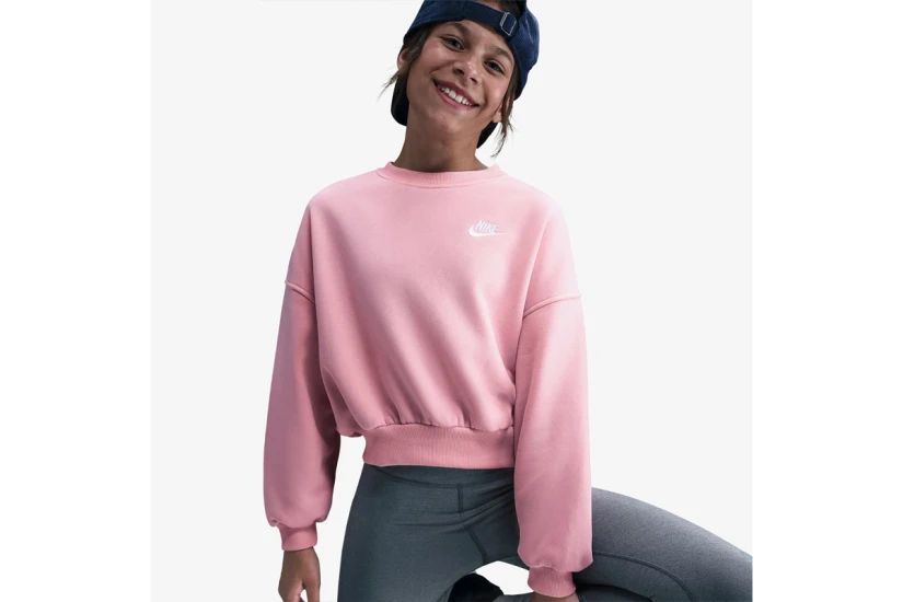 Nike Sportswear Club Fleece Boxy Παιδικό Μακρυμάνικο Φούτερ με Λαιμόκοψη Ροζ