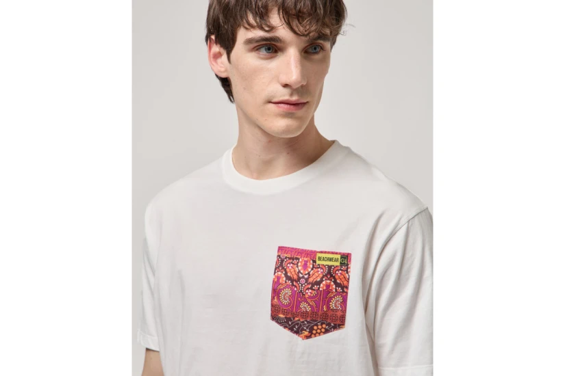 Gianni Lupo Patterened Chest Pocket Ανδρικό Κοντομάνικο T-Shirt Λευκό