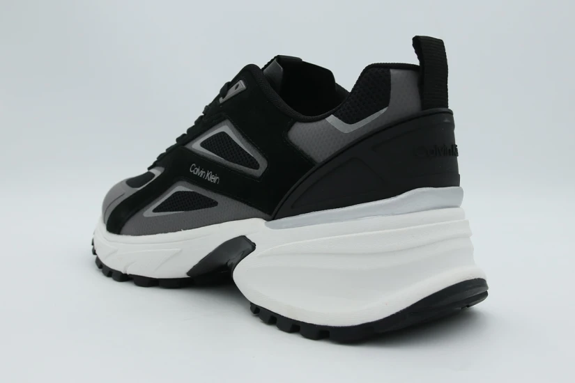 Calvin Klein Knit Mesh Runner Ανδρικά Sneakers Μαύρα, Γκρι Σκούρο, Λευκά