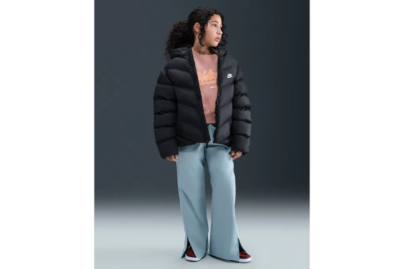 Nike Therma-Fit Παιδικό Μπουφάν Puffer με Κουκούλα Μαύρο