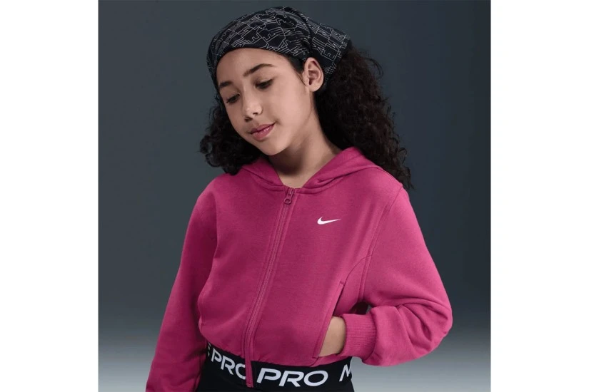 Nike Pro Fleece Dri-FIT Παιδική Cropped Ζακέτα με Κουκούλα Ροζ, Μαύρη