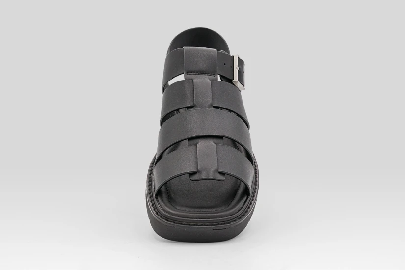 Calvin Klein Square Molded Fisherman Leather Γυναικεία Σανδάλια Μαύρα