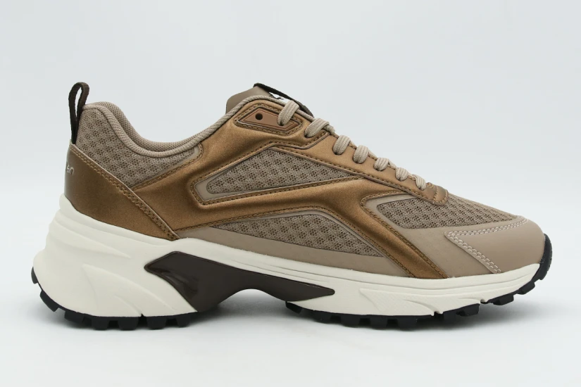 Calvin Klein Hike Run Ckstripe Mesh Met Γυναικεία Sneakers Μπρονζέ, Πουρό, Λευκά