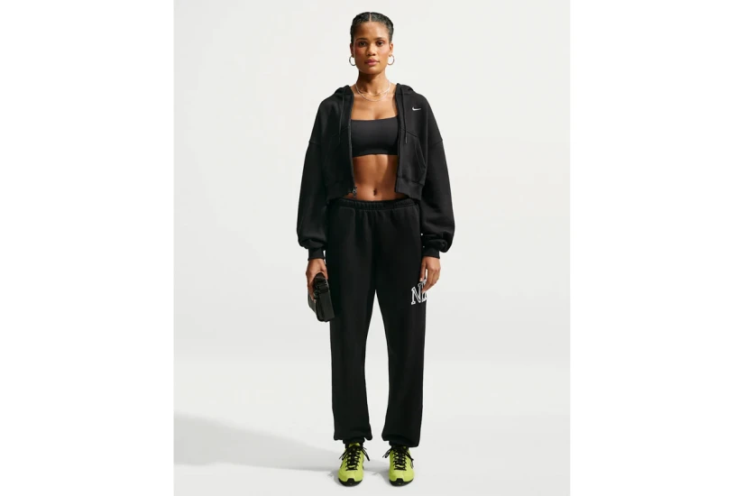 Nike Studio Fleece Oversized Cropped Γυναικεία Βαμβακερή Ζακέτα με Κουκούλα Μαύρη