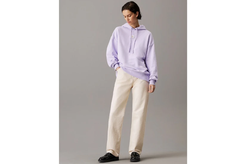 Calvin Klein Woven Label Γυναικείο Φούτερ Με Κουκούλα Λιλά