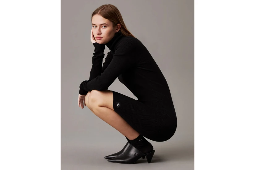 Calvin Klein Woven Label Turtleneck Μακρυμάνικο Φόρεμα Mini