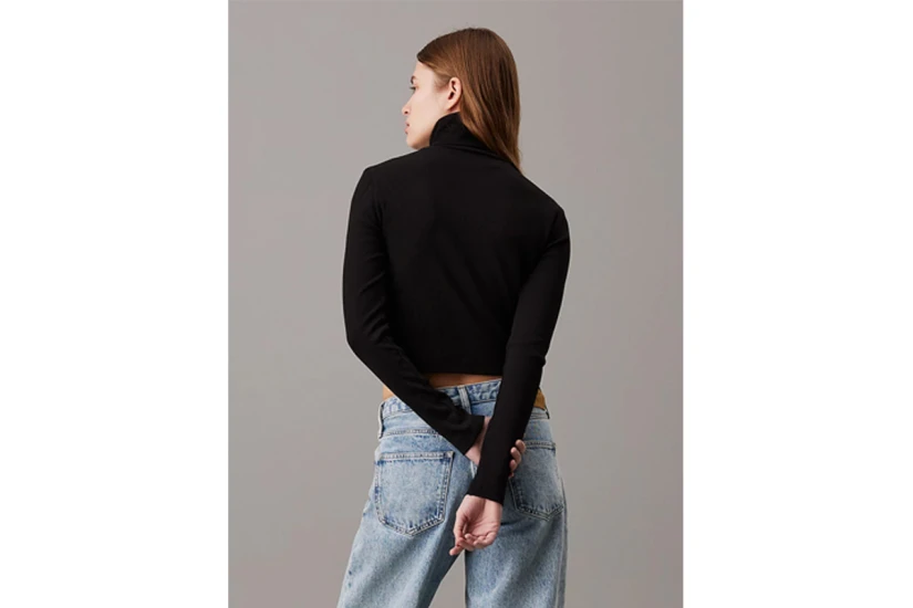 Calvin Klein Γυναικεία Cropped Μπλούζα με Ζιβάγκο Μαύρο