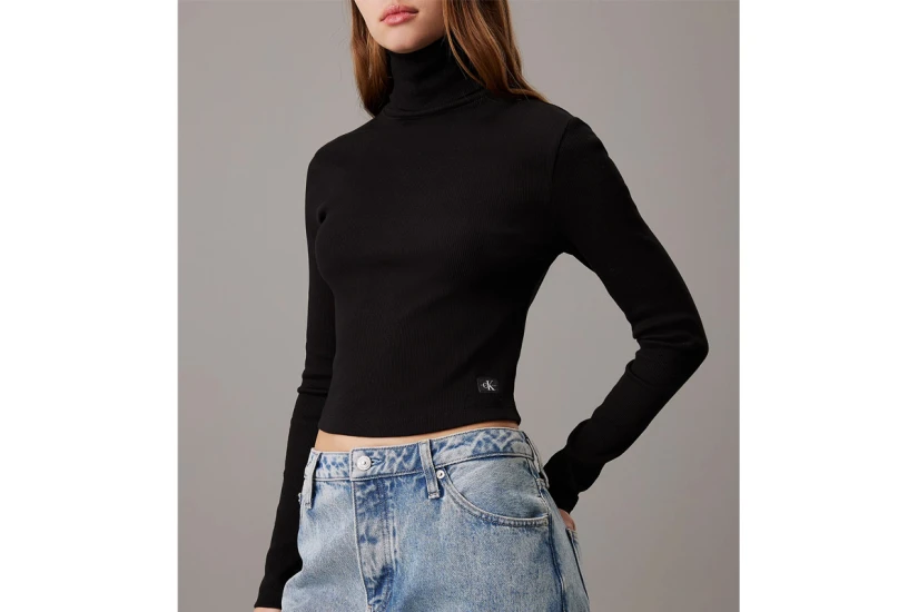 Calvin Klein Γυναικεία Cropped Μπλούζα με Ζιβάγκο Μαύρο