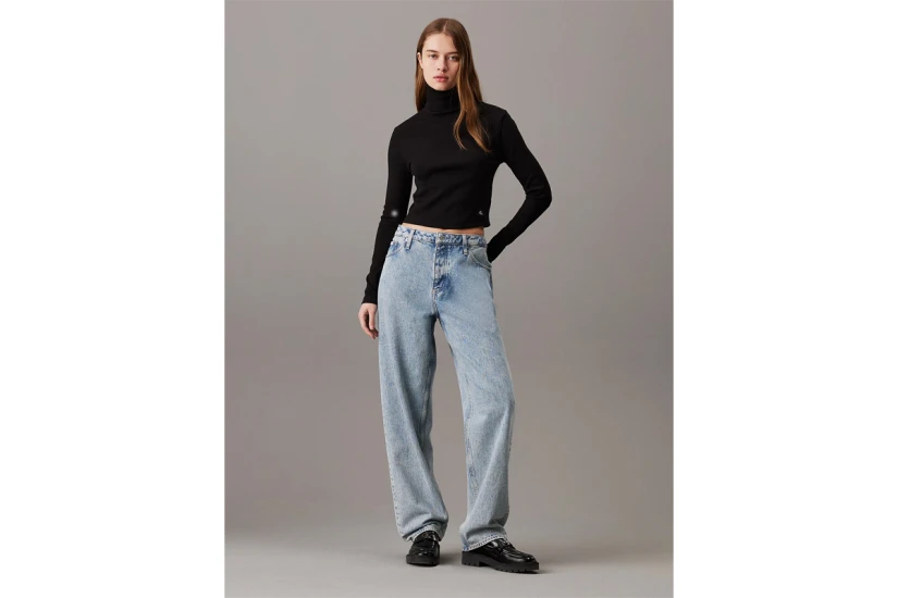 Calvin Klein Γυναικεία Cropped Μπλούζα με Ζιβάγκο Μαύρο