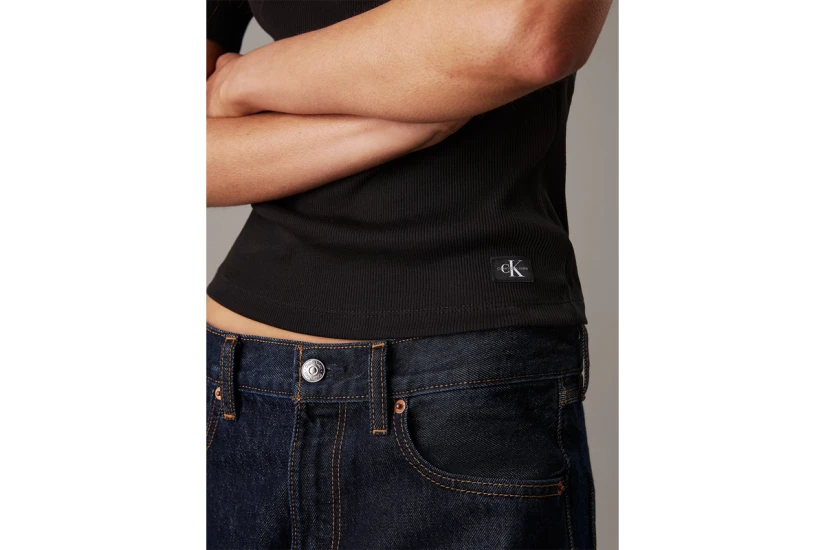 Calvin Klein Slim Ribbed V-Neck Γυναικείο Κοντομάνικο T-Shirt
