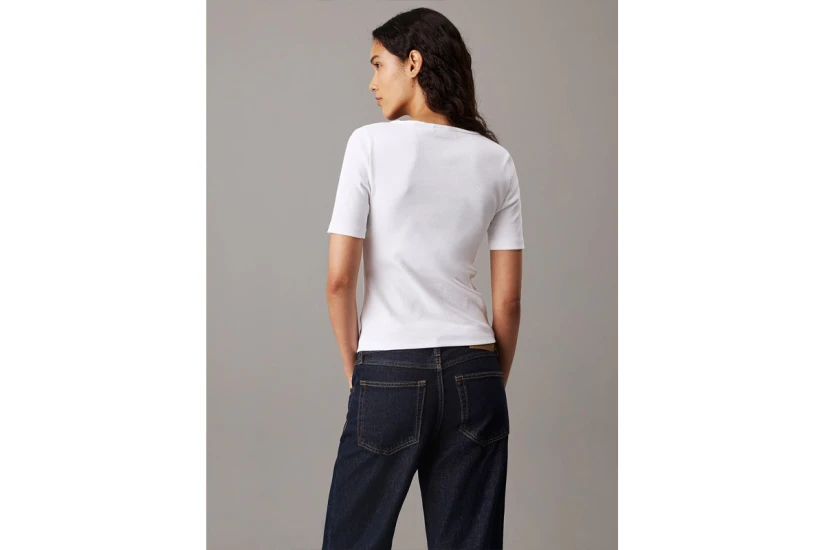 Calvin Klein Slim Ribbed V-Neck Γυναικείο Κοντομάνικο T-Shirt