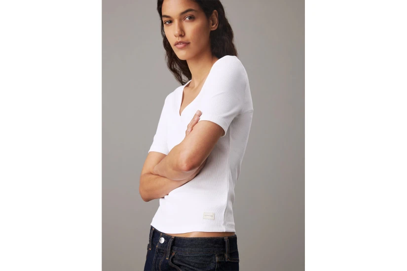 Calvin Klein Slim Ribbed V-Neck Γυναικείο Κοντομάνικο T-Shirt
