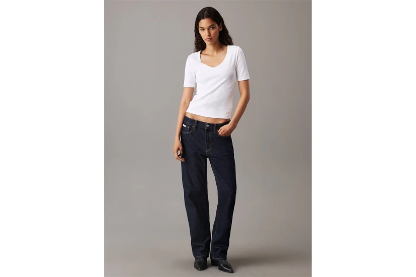 Calvin Klein Slim Ribbed V-Neck Γυναικείο Κοντομάνικο T-Shirt