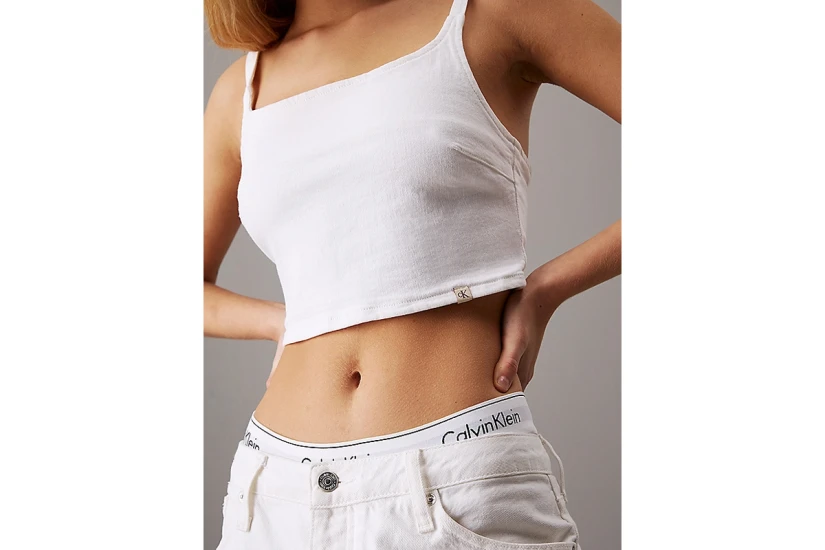 Calvin Klein Denim Γυναικείο Αμάνικο Crop Top Λευκό