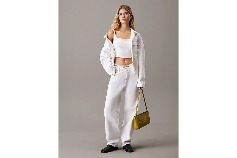 Calvin Klein Denim Γυναικείο Αμάνικο Crop Top Λευκό