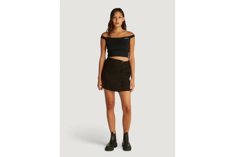 Calvin Klein Γυναικεία Αμάνικη Cropped Μπλούζα Μαύρη