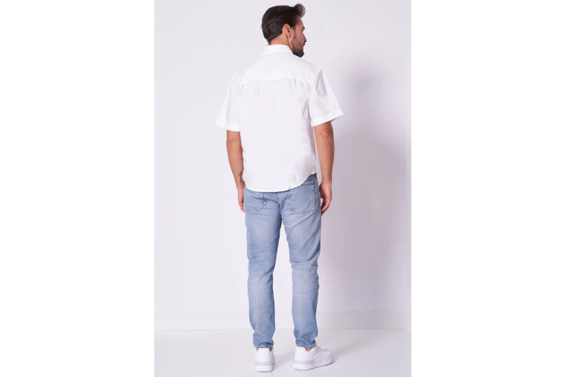 Calvin Klein Oxford Πουκάμισο Ανδρικό Κοντομάνικο Πουκάμισο Λευκό
