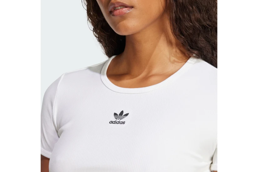 Adidas Originals Ribbed Γυναικείο Κοντομάνικο Crop Top T-Shirt Λευκό