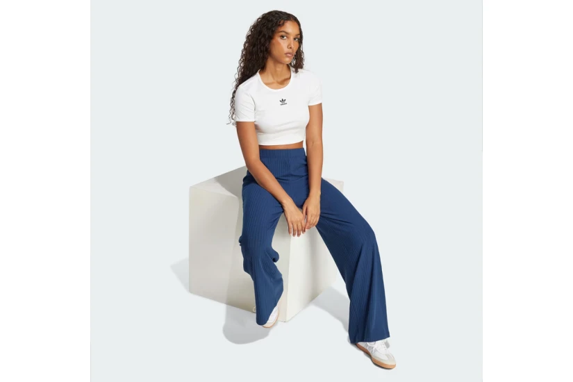 Adidas Originals Ribbed Γυναικείο Κοντομάνικο Crop Top T-Shirt Λευκό