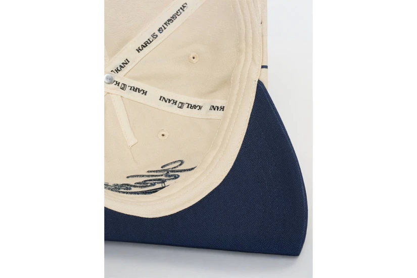 Karl Kani Cursive Varsity Pinstripe Καπέλο Strapback Μπεζ, Μπλε Σκούρο