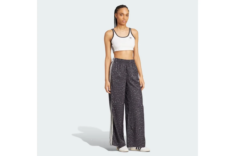 Adidas Originals Wide Leg Satin Γυναικείο Παντελόνι Φόρμας Μαύρο, Γκρι Σκούρο, Λευκό
