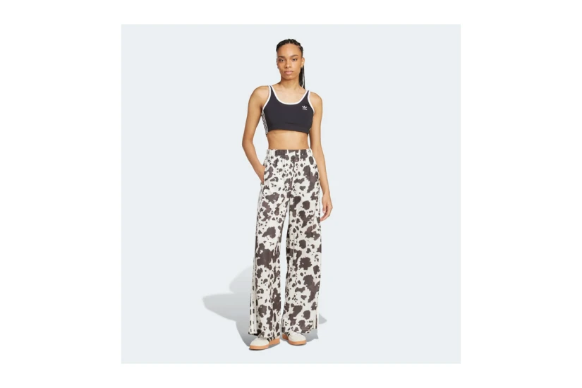 Adidas Originals Satin Wide Leg Γυναικείο Παντελόνι Φόρμας Εκρού, Καφέ