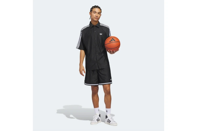 Adidas Originals Basketball Flame Ανδρικό Κοντομάνικο Πουκάμισο Μαύρο, Λευκό